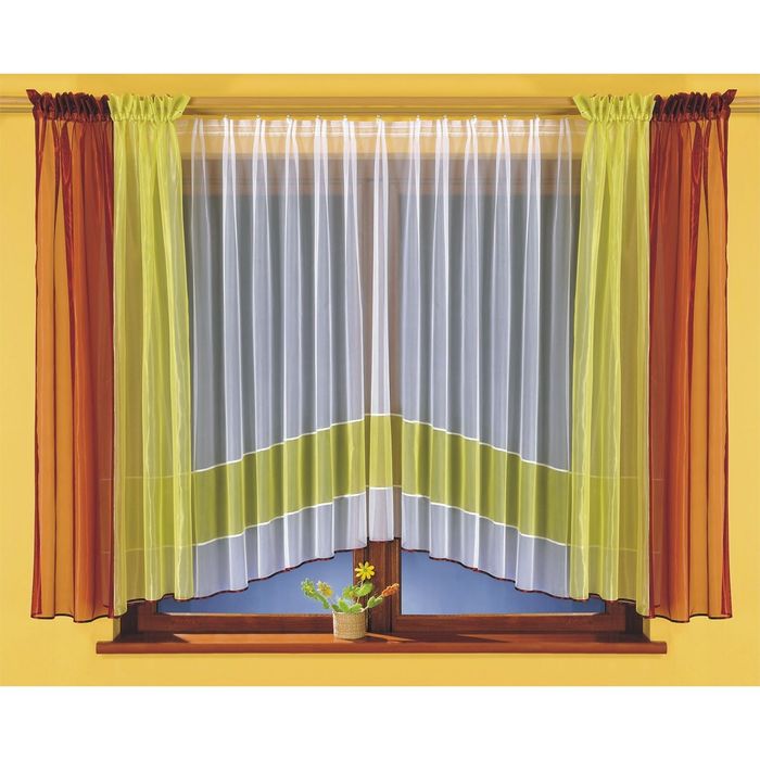 Комплект штор 5759: тюль ш 400 х в 170 см, шторы ш 140 х в 170 см - 2 шт, бордовый, светло-зеленый