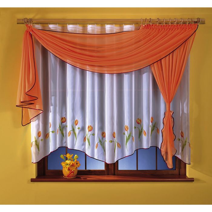 Комплект штор с подвязами 5764, ш 160 х в 180 см, ламбрекен ш 50 х в 180 см, оранжевый