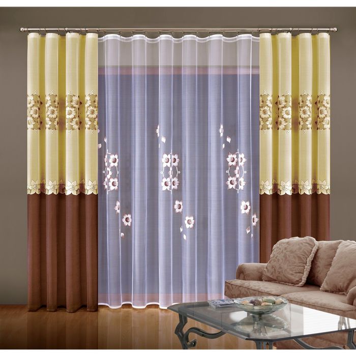 Комплект штор 5929 "Зоя": тюль ш 300 х в 250 см, шторы ш 150 х в 250 см, коричневый