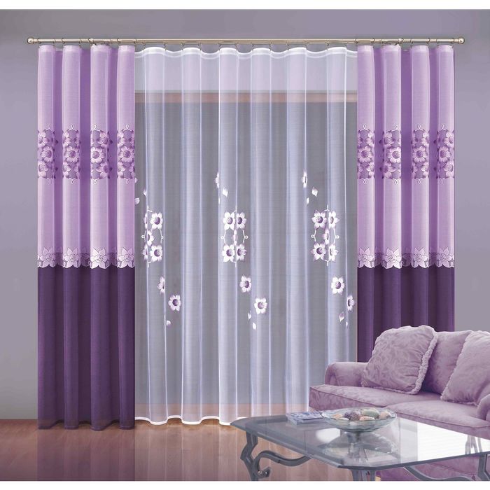 Комплект штор 5929 "Зоя": тюль ш 300 х в 250 см, шторы ш 150 х в 250 см, фиолетовый