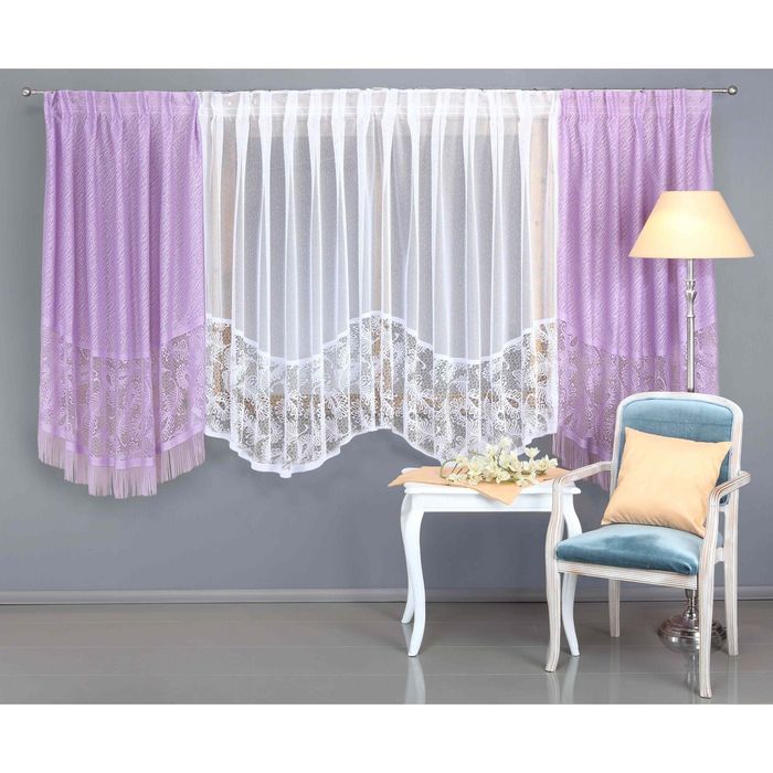 Комплект штор 5998: тюль ш 300 х в 150 см, шторы ш 150 х в 160 см - 2 шт, сиреневый