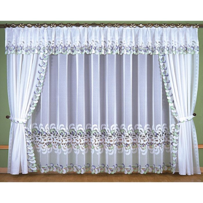 Комплект штор 6499: тюль ш 500 х в 250 см, шторы ш 145 х в 250 см - 2 шт, ламбрекен ш 500 х в 50 см, белый