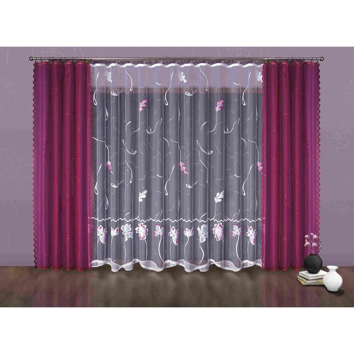 Комплект штор 6885: тюль ш 500 х в 250 см, шторы ш 150 х 250 см - 2 шт, малиновый