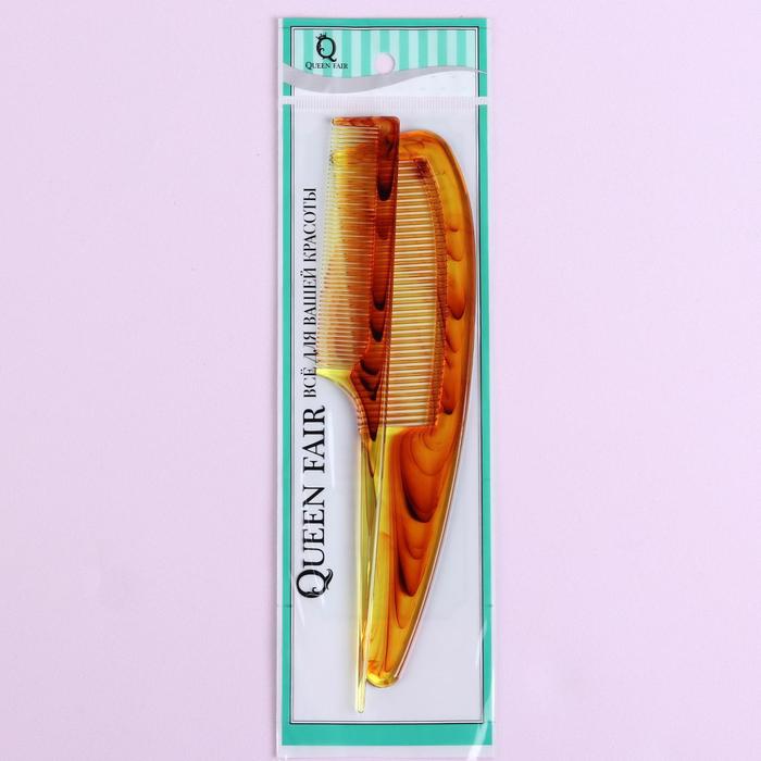 Набор расчёсок, 2 предмета: с ручкой, с хвостиком, цвет янтарный