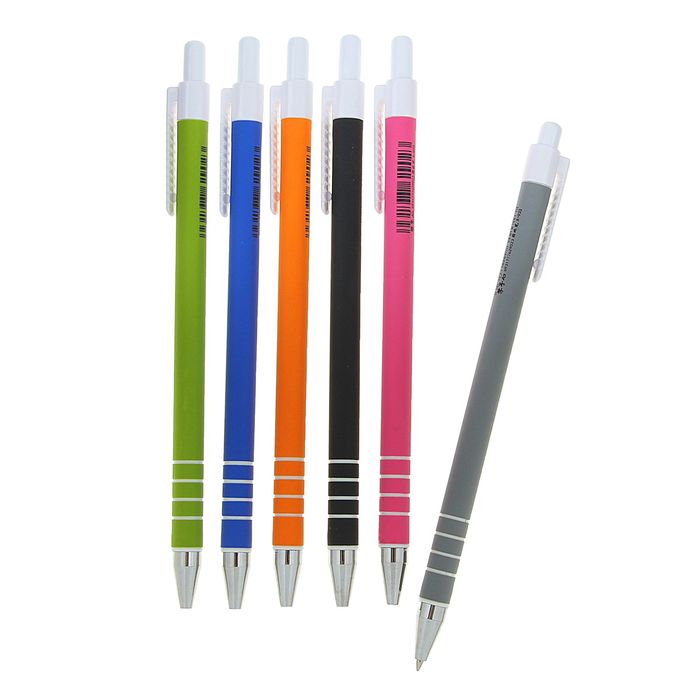 Ручка шариковая авт 0,7мм корпус прорезиненный МИКС