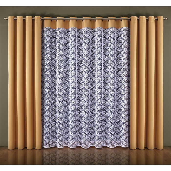 Комплект штор 075W Blackout: тюль ш 280 х в 245 см, шторы ш 130 x в 245 см-2 шт, светло-бежевый