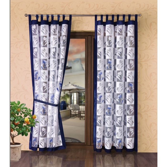 Комплект штор на петлях 1525: ш 165 х в 245 см - 2 шт, белый, синий