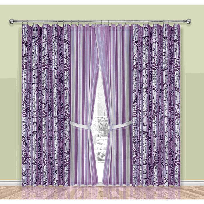 Комплект штор 190W: тюль ш 250 х в 250 см - 2 шт, шторы 150 х в 250 см - 2 шт, лиловый