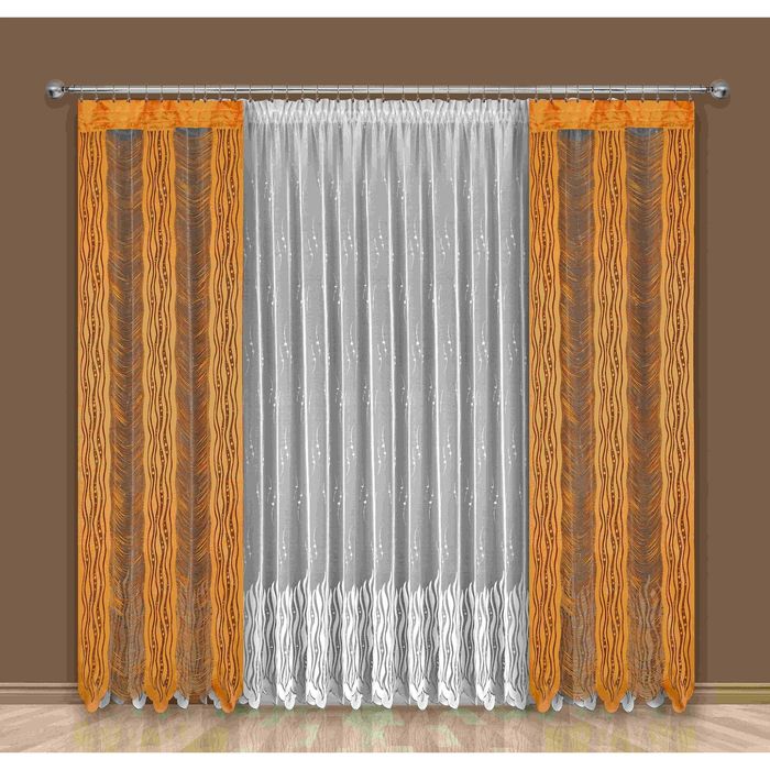 Комплект штор 192W: тюль ш 400 х в 250 см, шторы ш 100 х в 250 см - 2 шт, оранжевый