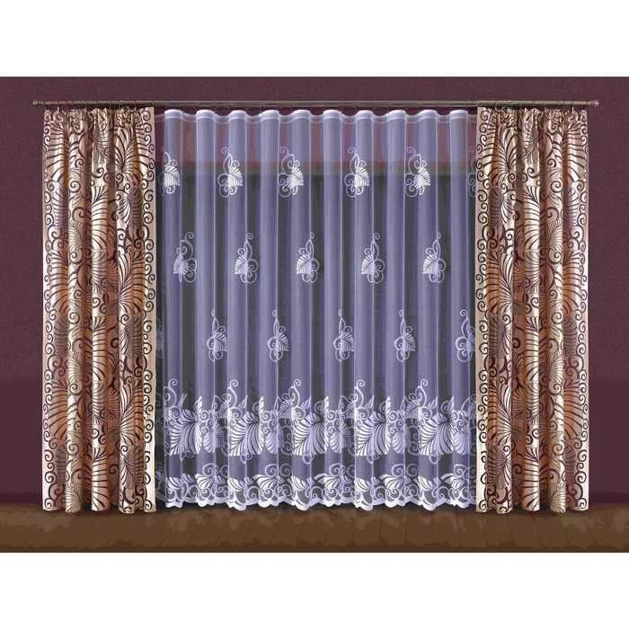 Шторы, 145х250 см-2 шт., тюль 400х250 см, золотой 202W