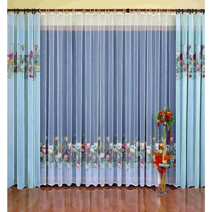 Комплект штор 3104: тюль ш 600 х в 250 см, шторы ш 150 x в 250 см - 2 шт, голубой