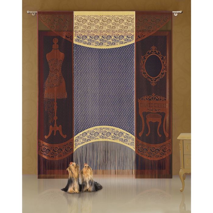 Комплект гардин, размер 100х250 см, 60х250 см-2 шт, коричневый 3352