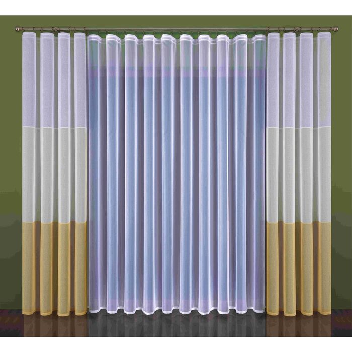 Комплект штор 338W: тюль ш 500 х в 250 см, шторы ш 140 х в 250 см - 2 шт, бело-бежевый