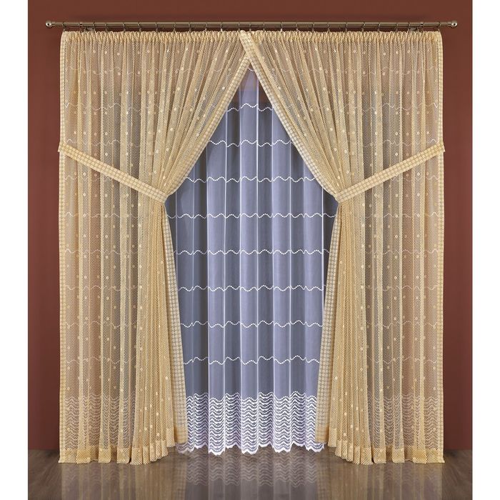 Комплект штор 550W: тюль ш 500 х в 250 см, шторы ш 280 х в 250 см - 2 шт, кремовый