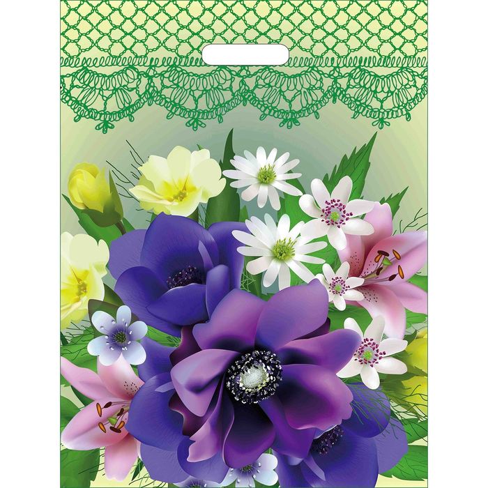 Пакет "Весёлый букетик", полиэтиленовый с вырубной ручкой, 40х31 см, 60 мкм