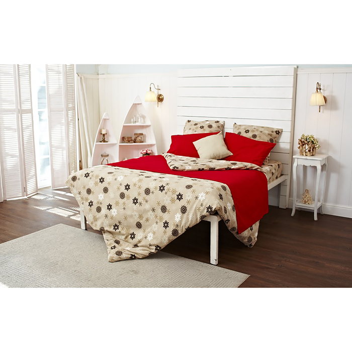 Постельное бельё 2 сп. Снежинки беж 175х220см, 200х220см, 50х70см 2шт, фланель облегчённая 147 г/м.кв. хл100%