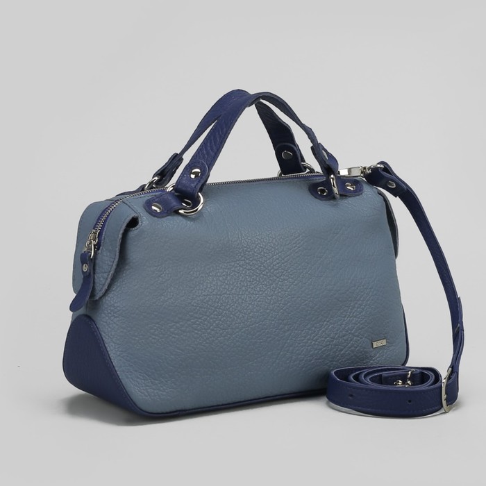 Сумка женская на молнии, 1 отдел, наружный карман, длинный ремень, цвет голубой/синий