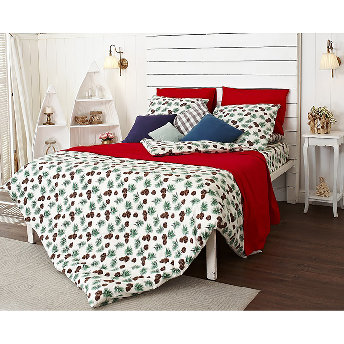 Постельное бельё 1,5 сп. "Шишки", размер 150х210 см, 160х230 см, 70х70 см-2 шт., фланель облегчённая 147 г/м2