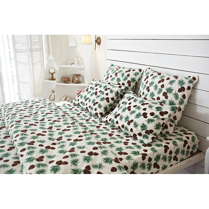 Постельное бельё 1,5 сп. "Шишки", размер 150х210 см, 160х230 см, 70х70 см-2 шт., фланель облегчённая 147 г/м2