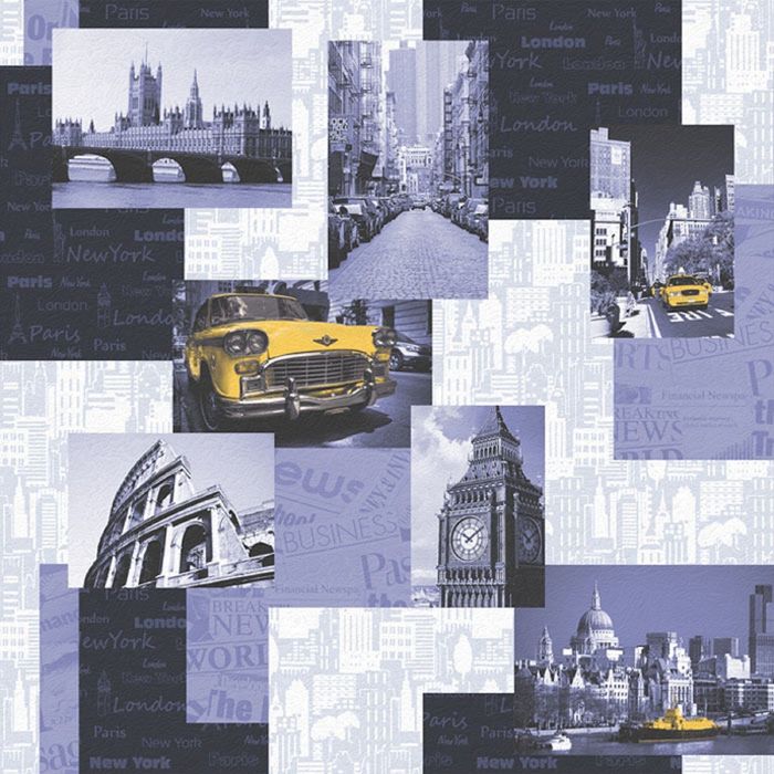 Обои бумажные Саратов Д365-01 Сити синий 0,53х10м