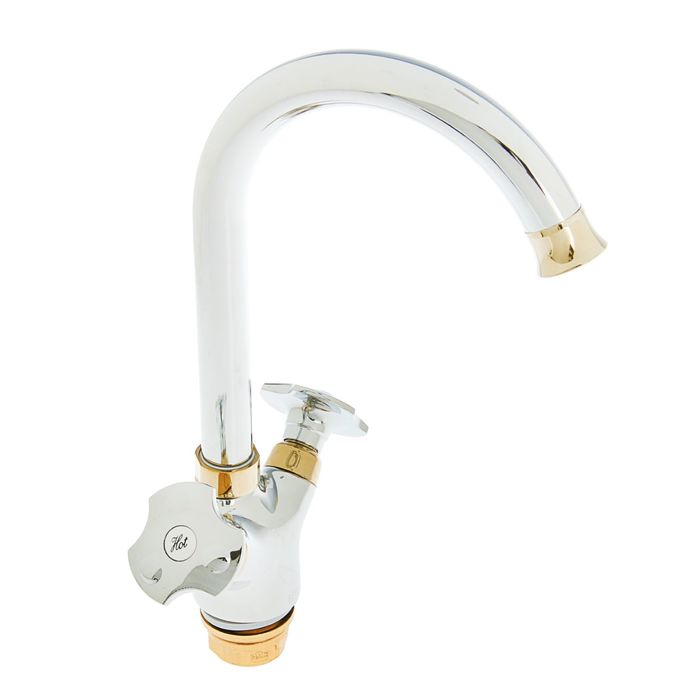 Смеситель для кухни RMS SL61-277F, двухрычажный, поворотный излив, хром/золото