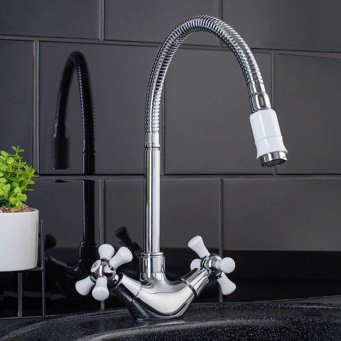 Смеситель для кухни RMS SL92W-279F, двухрычажный, высокий излив, хром/белый