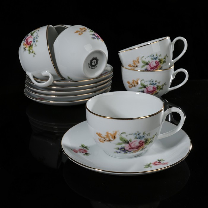 Набор чайный на 6 персон "Мейсенский букет", 12 предметов: 6 чашек 250 мл, 6 блюдец 15,7 см