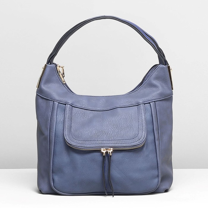 Сумка женская на молнии, 2 отдела, 2 наружных кармана, цвет синий