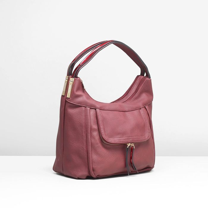 Сумка женская на молнии, 2 отдела, 2 наружных кармана, цвет бордовый