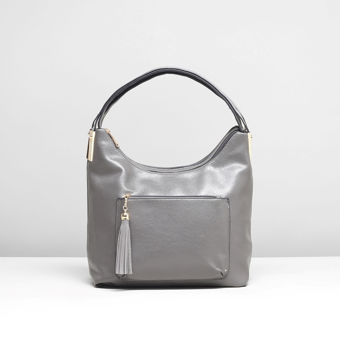 Сумка женская на молнии, 2 отдела, 2 наружных кармана, цвет серый