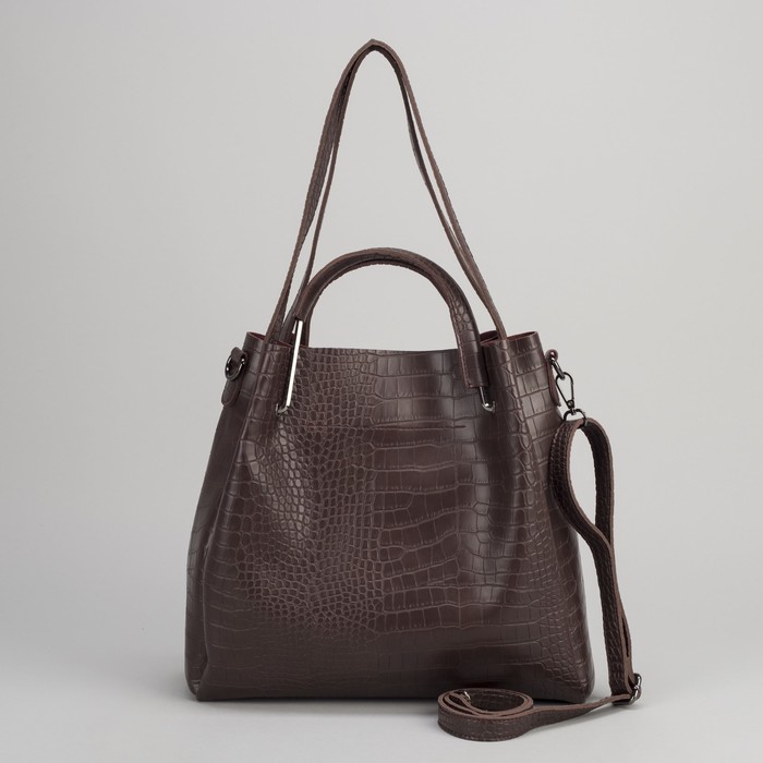 Сумка женская на молнии, 1 отдел, длинный ремень, цвет коричневый