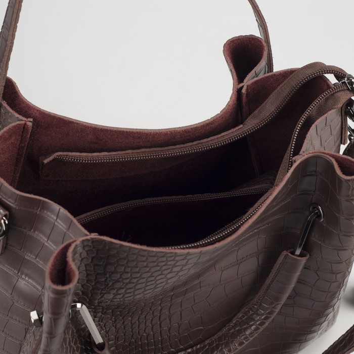 Сумка женская на молнии, 1 отдел, длинный ремень, цвет коричневый