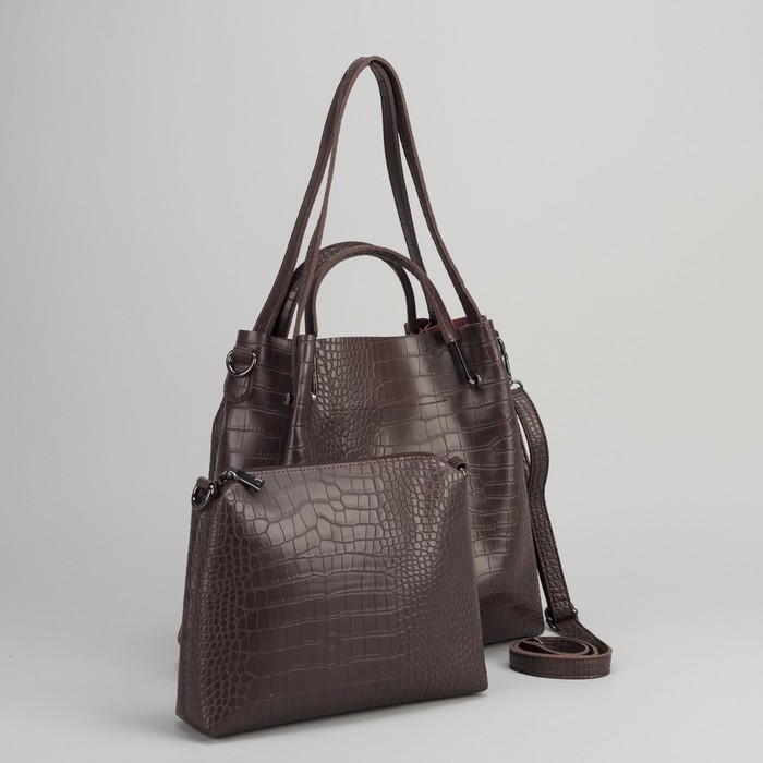 Сумка женская на молнии, 1 отдел, длинный ремень, цвет коричневый