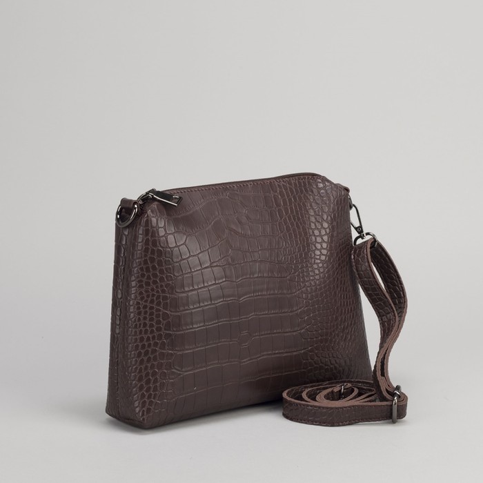 Сумка женская на молнии, 1 отдел, длинный ремень, цвет коричневый