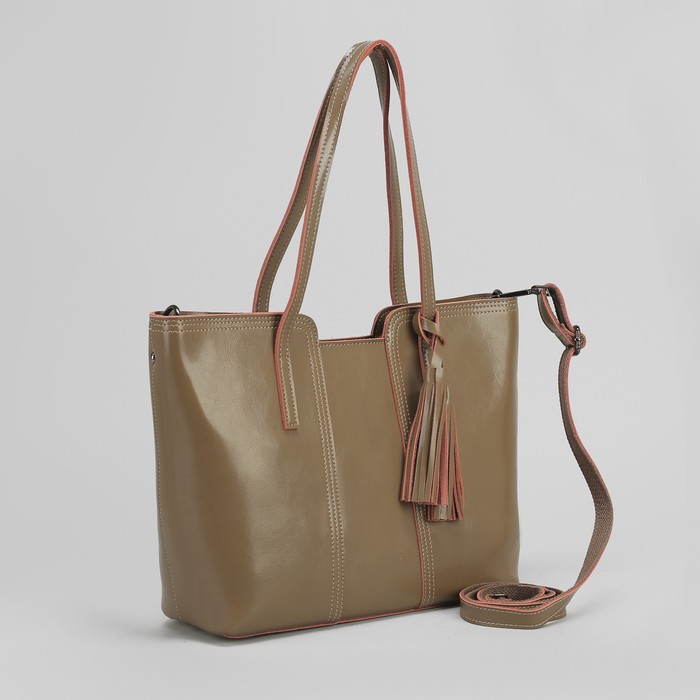 Сумка женская на молнии, 1 отдел, длинный ремень, цвет хаки