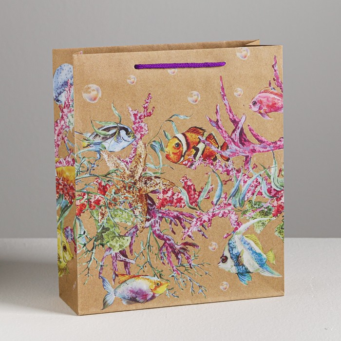 Пакет крафтовый вертикальный «Морской мир», ML 23 × 27 × 8 см