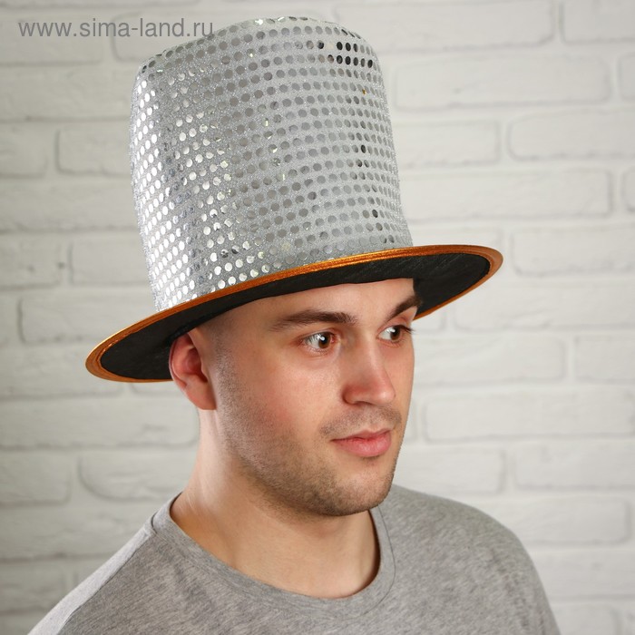  Карнавальная шляпа «Цилиндр», р-р 56-58, цвет серебряный