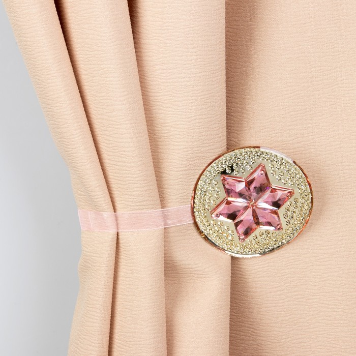 Подхват для штор на ленте "Звезда", d=7,8см, цвет розовый