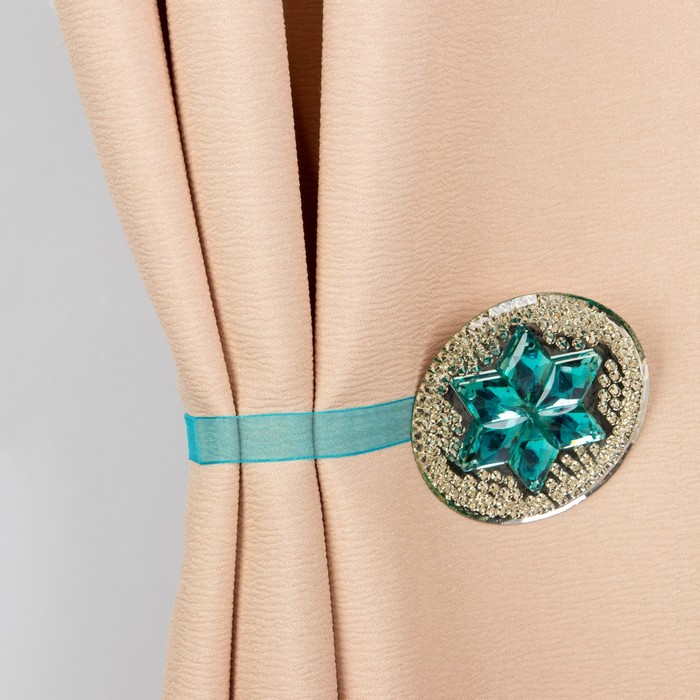 Подхват для штор на ленте "Звезда", d=7,8см, цвет голубой