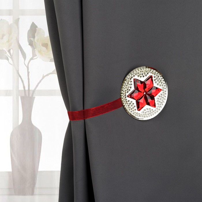 Подхват для штор на ленте "Звезда", d=7,8см, цвет красный