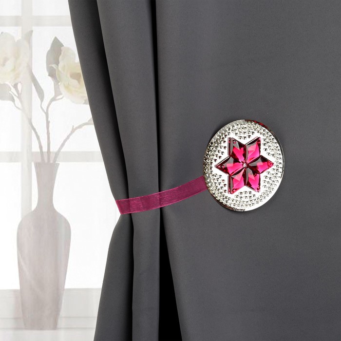 Подхват для штор на ленте "Звезда", d=7,8см, цвет малиновый