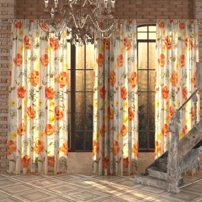 Штора с рисунком "Коломбина", размер 180x270 см, цвет оранжевый