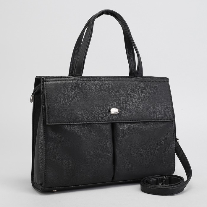 Сумка женская, 1 отдел с перегородкой, 3 наружных кармана, длинный ремень, цвет чёрный