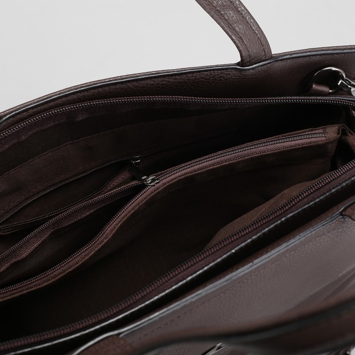 Сумка женская, 1 отдел с перегородкой, 3 наружных кармана, длинный ремень, цвет коричневый