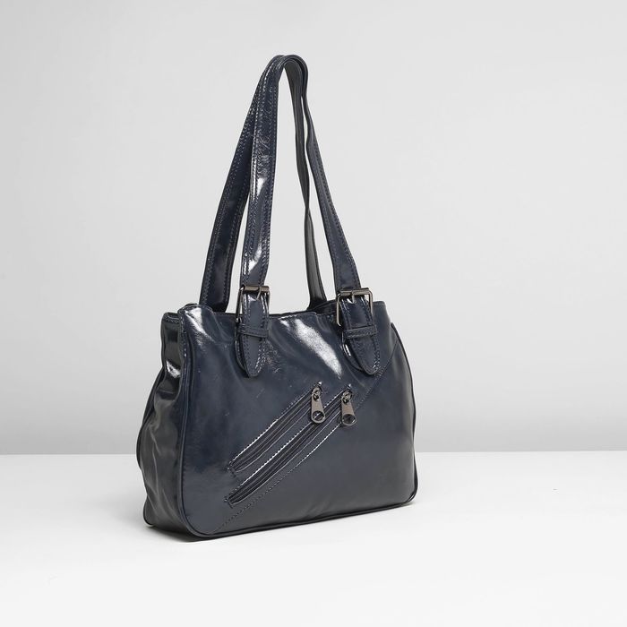 Сумка женская на молнии, 2 отдела, 3 наружных кармана, цвет синий