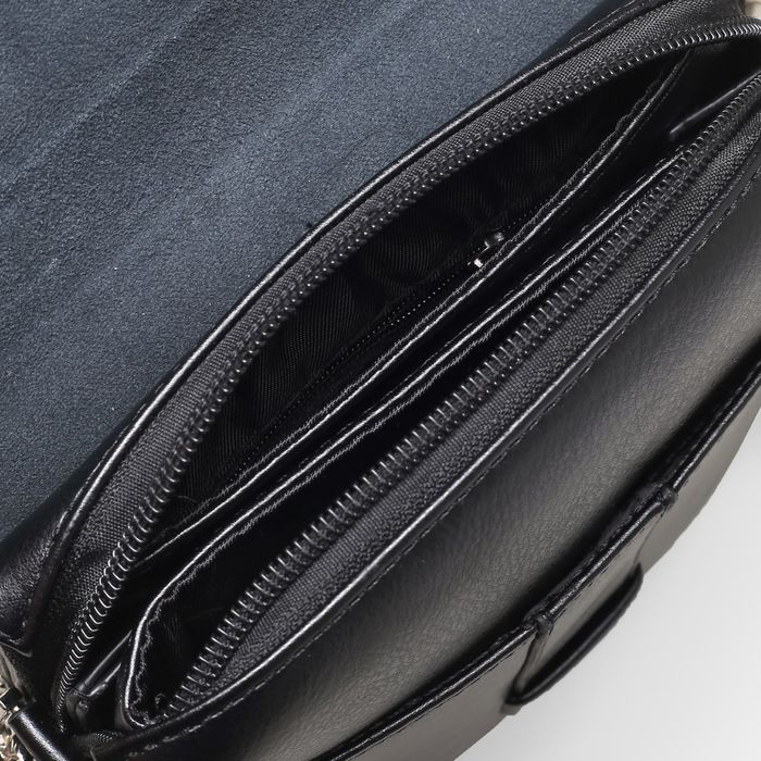 Планшет мужской, 3 отдела, 2 наружных кармана, ручка, длинный ремень, цвет чёрный