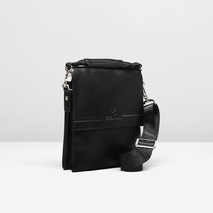 Планшет мужской, 3 отдела, 2 наружных кармана, ручка, длинный ремень, цвет чёрный