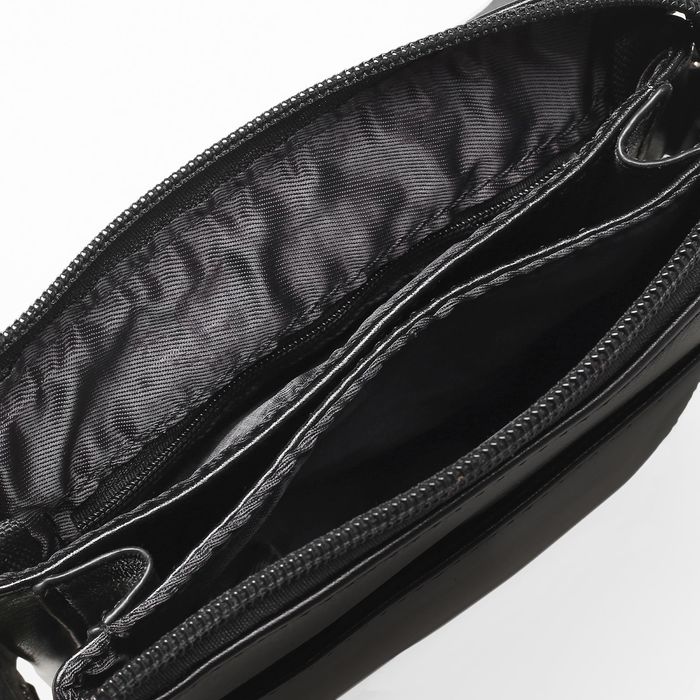 Планшет мужской, 3 отдела, 2 наружных кармана, ручка, длинный ремень, цвет чёрный