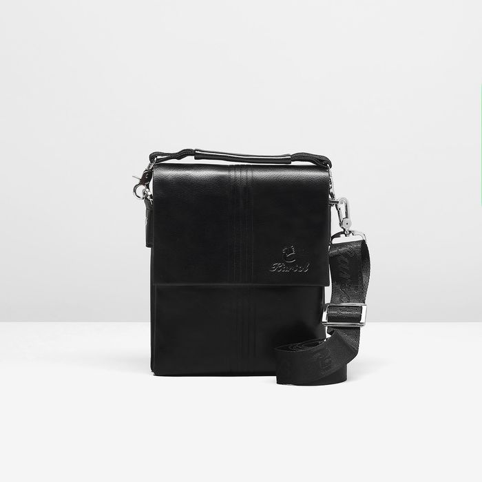 Планшет мужской, 3 отдела, 2 наружных кармана, ручка, длинный ремень, цвет чёрный