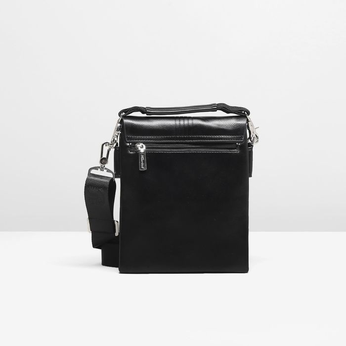 Планшет мужской, 3 отдела, 2 наружных кармана, ручка, длинный ремень, цвет чёрный